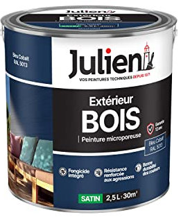 Julien Peinture Bois Microporeux Extérieur Satin - Portes, fenêtres, portails, mobilier de jardin - Bleu Cobalt 2,5 L