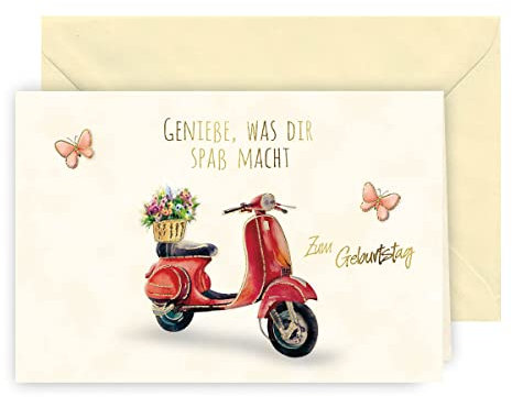 KE AV Exklusive Geburtstagskarte mit Umschlag, Premium DIN B6, Perfekt für Roller-Liebhaber, Motiv: Roller
