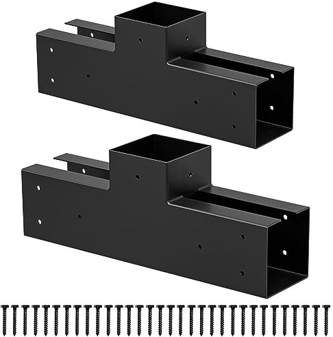 Wilkblck Pergola T Shaped Bracket Kit 4x4, 3-Way DIY Woodwork Brackets 2 Pack with Screws for Patio, Gazebo, Sunroom, Log Gabin, Elevated Wood Stand T Bracket Kits