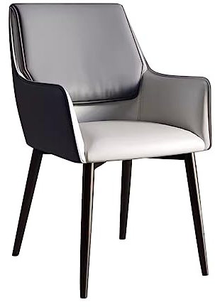 LEIYTFE Skandinavischer Leder-Polsterstuhl,Patchwork-Esszimmerstühle Mit Armlehne, Küchenbeistellstuhl, Gepolsterter Sitz Und Robuste Metallbeine, Erwachsenen-Schreibtischstuhl (Color : Grey)