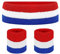HXMJIED Sports Sweatbands Headband Wristband Set (1psc Headband + 2pcs Wristband) Red White Blue Striped Sports Headband Wristband Cotton Elastic Sweat Band for Basketball Tennis Exercise