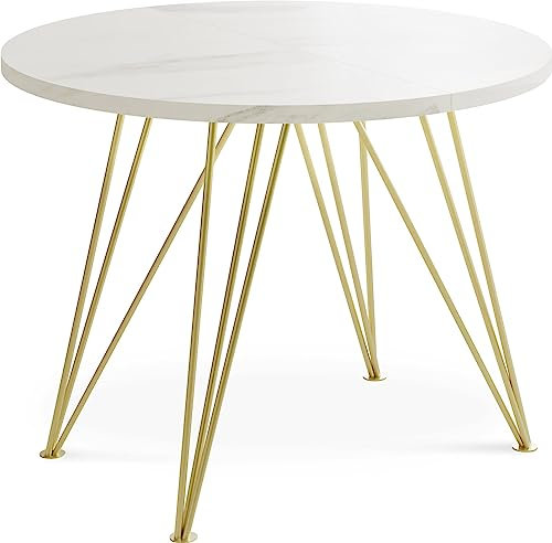 WFL GROUP Runder Ausziehbarer Esstisch - Loft Style Tisch mit Goldenen Metallbeinen - 120 bis 200 cm - Industrieller Glamour Tisch für Wohnzimmer - Spacesaver - Weiß Marmor - 120 cm