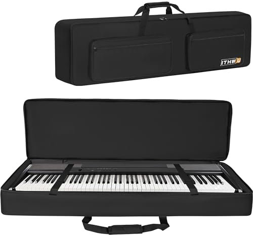 ITHWIU Keys Keyboard Case Electric Piano Padded Keyboard Gig Bag with Adjustable Straps and 5-Pocket for Keyboard Accessaries, Black, Black, 88 Note-Lenth 54, Modern