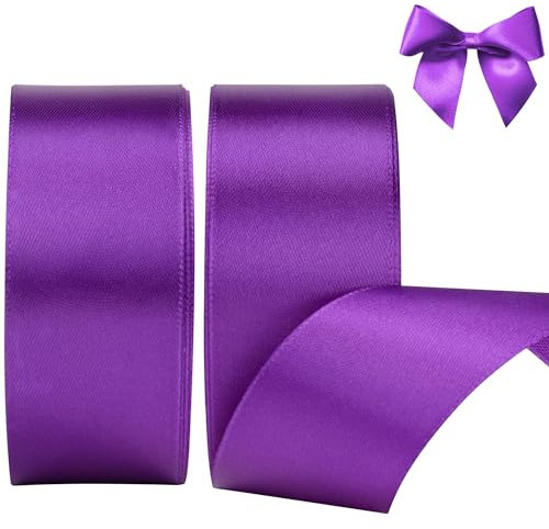 Nastro Raso Viola 40mm, 44Metri di Nastro Decorativi in Tessuto per Confezioni Regalo, Artigianato, Fiocchi per Capelli, Bouquet da Sposa, Decorazioni Natalizie (22m/rotolo)