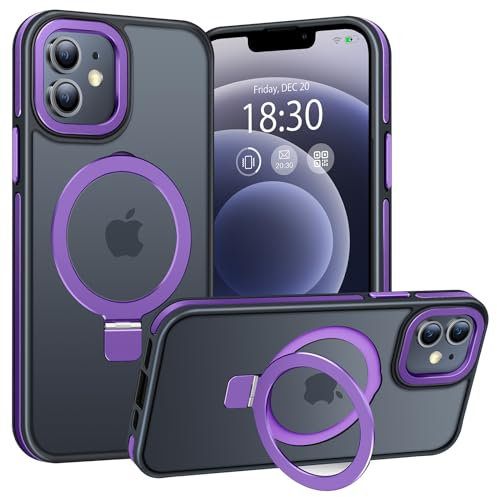 BENTIACC Handyhülle iPhone 12 Hülle, iPhone 12 Pro Hülle, mit Unsichtbarer Ständer, mit Mag-Safe, Militärschutz, Transluzente Matte Anti-Fingerabdruck hülle iPhone 12/12 pro 6,1(Dunkelviolett)