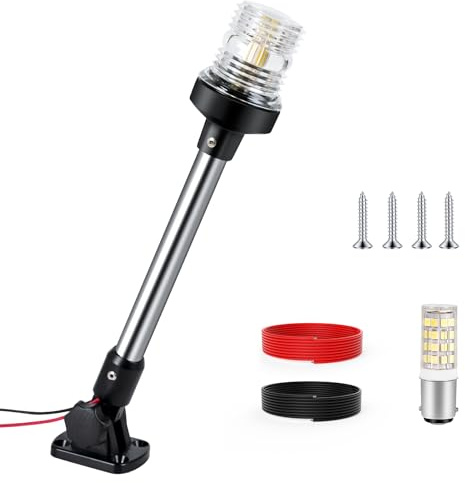 SETYPARY 12 Inches Anchor Light Boat Stern Light Waterproof IP67, White Fold Down Marine Navigation Lights for Boats LED for Pontoon, Jon Boat and Bass Boats (12-24V)