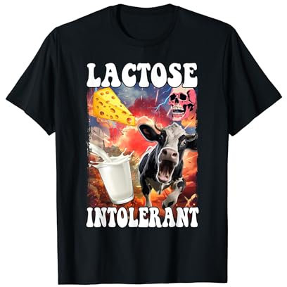 Laktose Intolerant Meme Milch Laktoseintoleranz - Unisex T-Shirt, Schwarz, S - Cartoon Meme Design, Klassische Passform, Kurzarm, Crew-Kragen, Laktoseintoleranz Humor