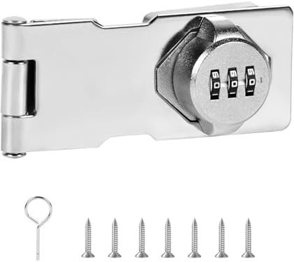 Silver 3.8Inch 90-180 Degree Cabinet Locks - Rotary Combination Lock Hasp Latch for Cabinets, Barn Doors, Outdoor & Garden