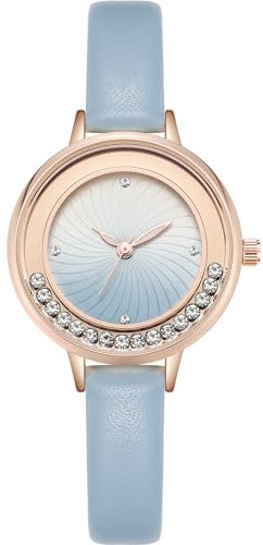 NUOVO Montre Élégante pour Femme - Lunette en Strass, Classique à Quartz, Bleu Bébé, Sangle