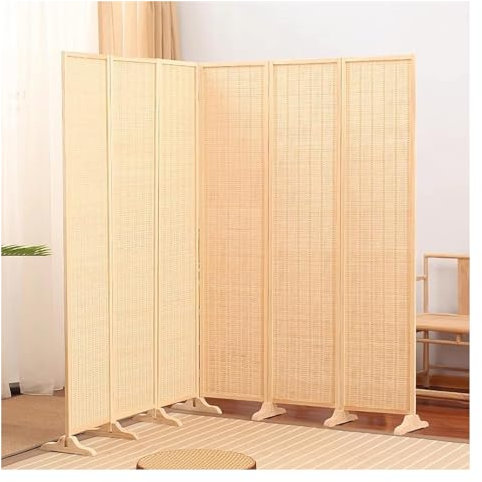 Bamboo Room Divider Folding Privacy Wooden Screen, Portable Room Partition With Solid Wood Base 4/5/6 Panel, Blackout Privacy Screens For Bedroom Study Room Tea House Studio Library ( Color : 6 Panels