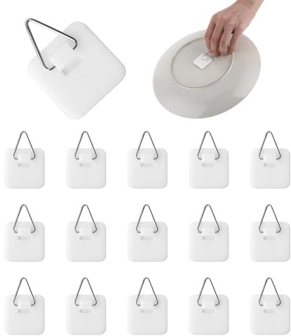 Gjinxi 15pcs Wall Plate Holders, Invisible Adhesive Vertical Display Holders, Plastic Adhesive Picture Hangers for Wall Art Decor