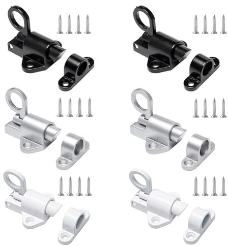 Sixfolo Lot de 6 Boulon de Porte à Rebond Verrou de Porte Automatique Loquet a Ressort en Alliage D'aluminium Loquet à Fermeture Automatique avec Vis pour Fenêtres Portes Armoires(Noir Blanc Argent)
