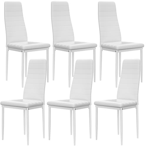 buybyroom Stühle Esszimmer 6er Set, Esstisch Stühle Küchenstühle Modern mit Hoher Rückenlehne, Gepolsterter Esszimmerstuhl für Wohnzimmer, Küche, Büro, Gäste, Schlafzimmer, Weiß