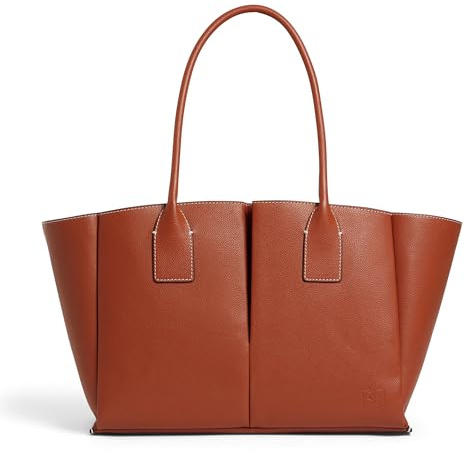 Le Tanneur, cabas grand modèle, en cuir grainé, Elena, femme, porté épaule, main, poches plates, poche plate zippée amovible, emplacement miroir, miroir de poche