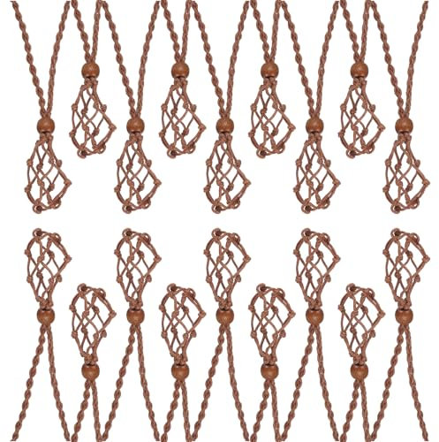 sourcing map 18PCS Crystal Necklace Holder Adjustable Necklace Cord Empty Stone Holder Pendant Cage for Replacement Hand-Woven Necklace, Coffee
