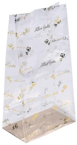 Ideen mit Herz Blockbodenbeutel | Folien-Druck gold | elegante Geschenk-Verpackung | Keks-Tüte | lebensmittelecht | 12 cm x 8 cm, 25 cm | 30 Stück (Alles Gute)