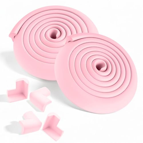 4M Foam Strip & 8 Corner Guards for Baby & Kids Safety - Edge Protection with Adhesive Tape, 2x 2M Strips, Easy Install, UK Shipping (Pink)