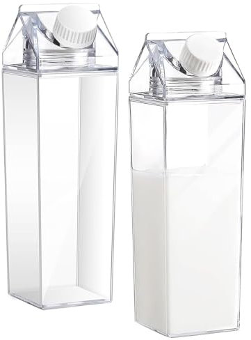 2 Pièces Bouteille D'eau Claire, 500 ml de carton Transparent pour le Lait, Bouteille de Jus de Fruits, Réutilisable, pour le Stockage de Boissons, Lait, Jus D'orange, Bière au Réfrigérateur