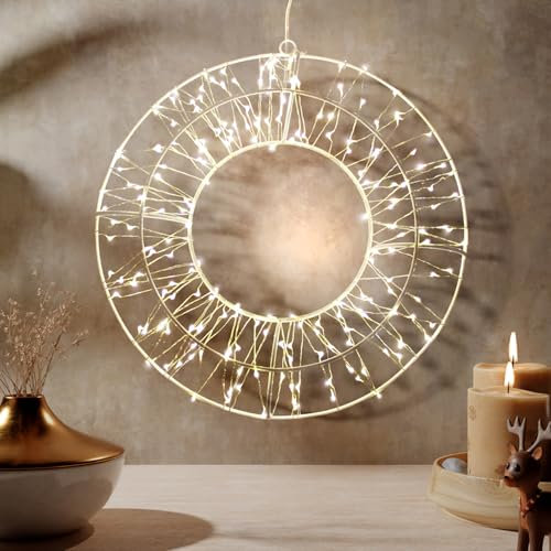 200er Lichterkranz Deko Kranz zum Hängen Weihnachtsbeleuchtung Außen IP44 200 Mini LEDs warmweiß Timer Ø30xB6cm