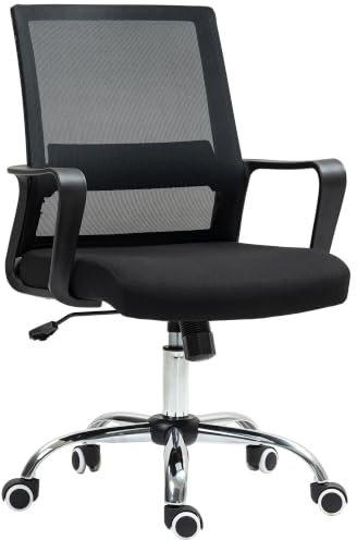 Vinsetto Office Chair Adjustable Height Mesh Desk Chair Armrest Full Black | Breathable, 360° Swivel Castor Wheels
