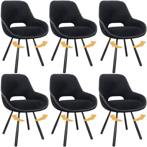 ANVOFONG Esszimmerstühle 6er Set,180° Drehstuhl,Stühle Esszimmer mit Armlehnen Rückenlehne,Esszimmer Wohnzimmer Stuhl,Dickes Schaumstoff-Kissen Polsterstuhl,dunkelgrau