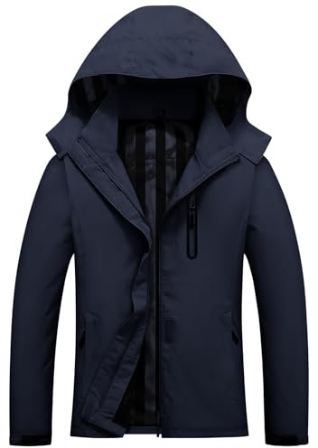 Vijamiy Giacca Impermeabile Donna Cappotto Leggero Con Cappuccio Rimovibile Da Donna Giacche Antipioggia Fodera In Rete Traspirante Escursione All'aperto(Blu navy,L)