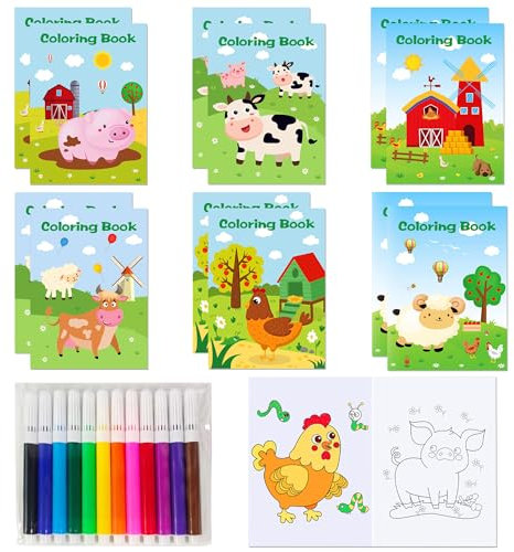 12 Pcs Mini Malbücher Bulk Farm Barnyard Party Füller Mit Stiften Kleine Aktivitätsbücher Mit Bauernhof Tiere Party Favors Birthday Supplies