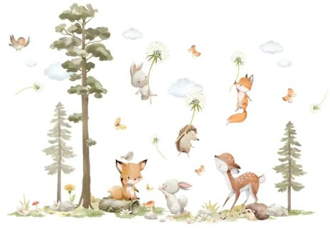 THXFUNAREA Pegatinas de Pared Animales de la Jungla Árbol Vinilos Decorativos Jirafa Elefante Cebras Safari Adhesivos Pared Habitación Infantiles Niños Bebés Guardería