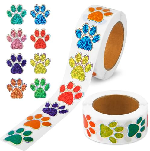 1000 Stück Hunde Pfoten Druck Aufkleber,2,5cm Glitzernde Welpenpfotenaufkleber,Selbstklebende Hundekatzenpfotenaufkleber für Bücher Laptops Flaschen Umschlag DIY Handwerksbedarf (Bunt)