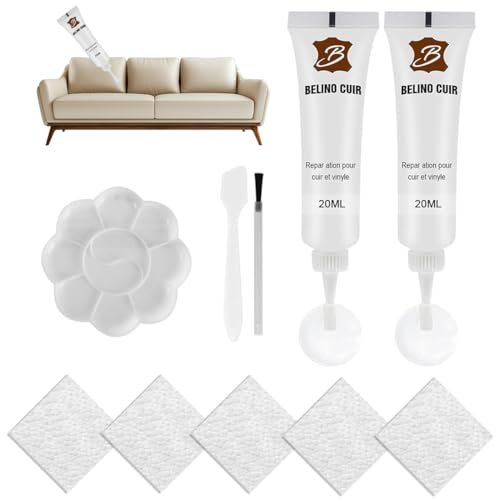 JCOTCL Lederreparaturset weiß, 40ml Lederreparatur Creme, Leder Reparatur Set, 2025 Neu Flüssigleder Reparatur Set, flüssigleder, Reparaturset Für Kunstleder, Leder Reparatursätze für Autositze,Sofas