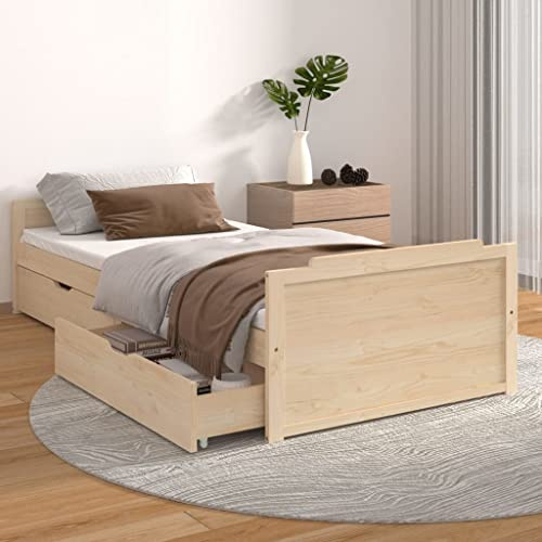 MOBCANT Massivholzbett mit Schubladen, Bett Seniorenbett Bettsystem Bettgestell Geeignet für Schlafzimmer Schulen Wohnungen Gästezimmer Kiefer 90x200 cm