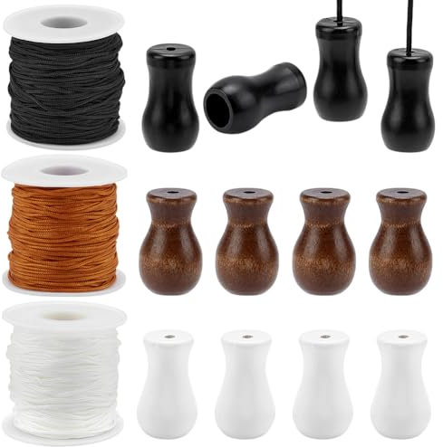 PH PandaHall 3 Rolls Braided Lift Shade Cord, 137m 1.5mm Roman Blind Cords 3 Colors Replacement Blind Cord String with 12pcs Wood Cord Knobs for Window Blinds, Roman Shades, Gardening, DIY Craft