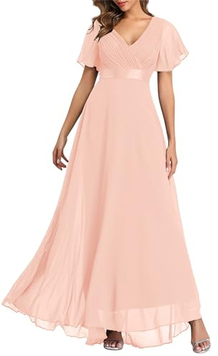 Abendkleider Elegant Für Hochzeit Kleider Festliches Partykleid Abendkleid Damen Lang Lochstickerei Kleid A-Linien Plissee Maxi Cocktailkleid Damen Hohe Taille Ballkleid Frauen Lange Luftig