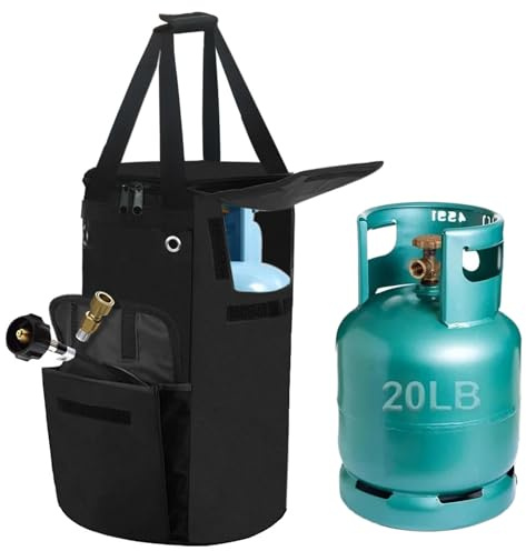 LONGLOUO Gas Bottle Cover,Compatible with Standard 9-12KG Propane Tank,with Backpack and Handbag Gas Canister Cover,Oxford Waterproof Windproof Anti-UV Gas Bottle Covers,for Traveling Camping,Black