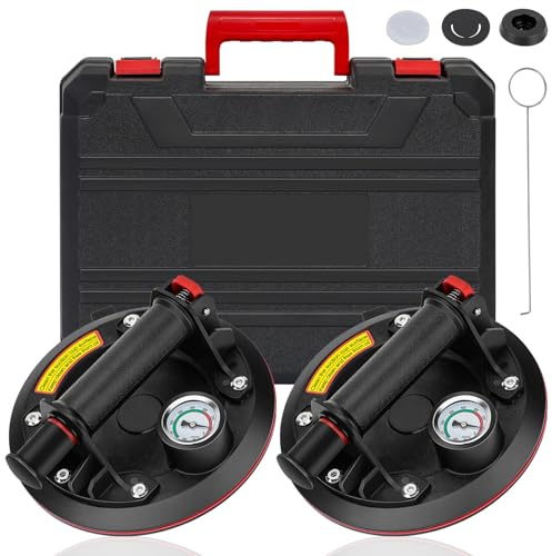 TOTSUN 2 Pack Vacuum Suction Cup 8'' Suction Cups Glass Suckers 200KG/440lbs Load Capacity Heavy Duty Suction Cups 8 Inch with Pressure Gauge Suction Lifter for Glass/Tile/Granite/Window (Black)