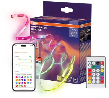 OSRAM SMART+ WIFI FLEX 3M LED-Streifen, weiß, 15W, 350lm, dimmbar, dynamisches Magic-RGB Lichteffekt, individuelle Lichtfarbenwahl, App-steuerbar, lange Lebensdauer, einfache Montage, IP20