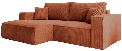 Selsey Ecksofa Rostrot Sofa Mit Schlaffunktion Linksseitig Inkl. Bettkasten 240 x 167 cm Und Abnehmbare Rückenkissen Kleines Couch Sofa Modular Ottomane Kompakt Für Kleine Wohnräume Cord Bezug