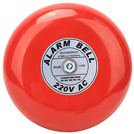 CB6B Feueralarmglocke, hochwertige industrielle elektrische Glocke, 95 dB lauter Metallalarm für Gebäude, Aufzüge, rot, 150 mm, AC220 V