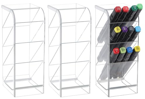 GLOBLELAND Schreibtisch-Organizer, Transparent, Büro & Zuhause, Acryl, 3 Fächer, Vertikal, Stiftehalter, 9,1x7,4x20 cm