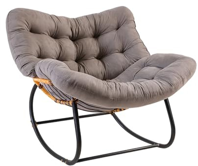 GREENSAPPIRE Übergroßer Outdoor Schaukelstuhl mit Dickem Sitzkissen Grau | Breiter Outdoor Schaukelsessel mit Ergonomischer Wippfunktion und Dickem Kissen, Ideal für Terrasse, Garten und Wohnzimmer.