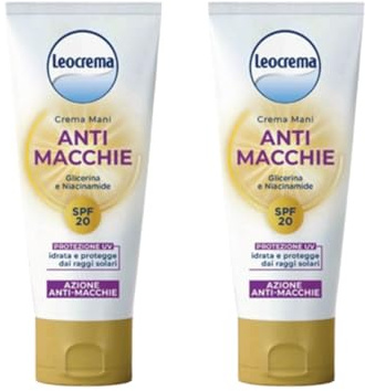 Crema Mani Anti Macchie con Glicerina e Niacinamide, SPF 20, Protezione UV, Idratante, 50ml (2 Tubetti)