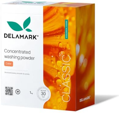 DELAMARK Öko Color-Waschmittel Pulver 1 kg – ca. 33 Waschladungen – Tiefenrein & farbschonend, sensitiv, vegan, ohne Mikroplastik