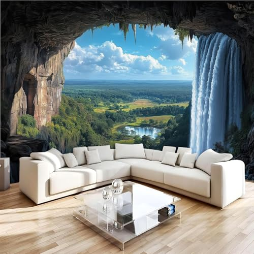 Fototapete 3D Effekt Höhle Vliestapete Modern Wandbild für Wohnzimmer Schlafzimmer Kinderzimmer Küche Natur Landschaft Wandtapete Kunstdrucke Wanddekoration 350 x 256 cm 5q382
