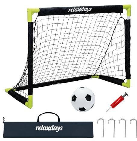 Relaxdays Fußballtor, HxBxT: 60 x 90 x 60 cm, steckbar, mit Ball, Farbwahl | Erdhaken & Tasche, PVC, Kindertor Garten