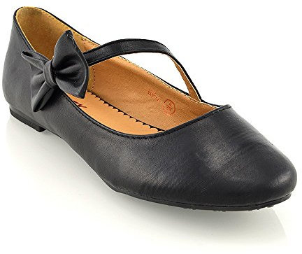 ESSEX GLAM Womens Flat Bridal Shoes Ballet Ladies Slip On Ballerina Dolly Bow Glitter Bridesmaid Pumps Size 3-9 Black Synthetic Leather