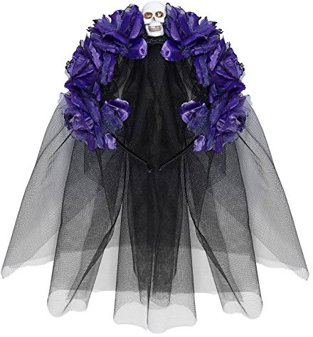 W WIDMANN MILANO Party Fashion - Haarreif Dia de los Muertos | Mit roten Rosen, Totenkopf und Schleier, für Skelettbraut Kostüme, Halloween, Karneval