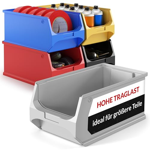 aidB Sichtlagerbox 350x200x150mm – Sortierboxen für Kleinteile – Lagerboxen für Werkstatt & Gewerbe – Kleinteilmagazin mit offener Front – Sortimentskasten für Schütten & Regalsysteme - Gr. 4.0 - Grau