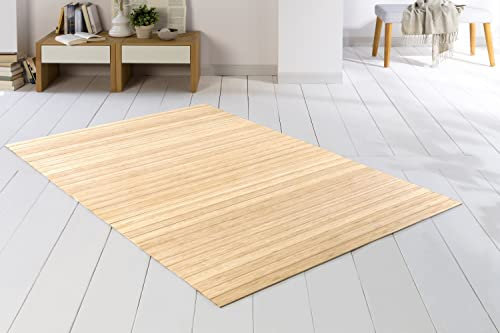 DE-COmmerce Bambusteppich SOLID Pure 140x200 cm extra breite 50mm StegeI die Neue Generation BambusteppichI kein Bordürenteppich I Teppich I Wohnzimmer I Küche I I Made IN Germany