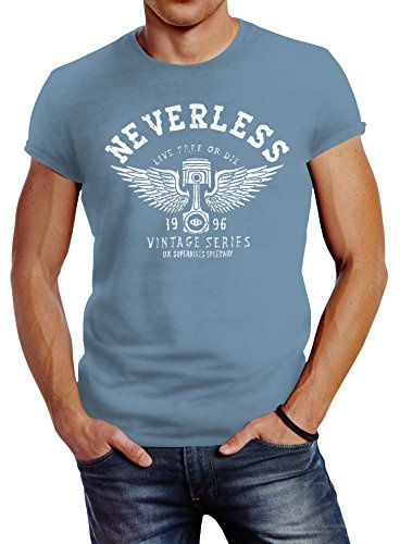 Neverless Herren T-Shirt Biker Motorrad Motorblock Engine Flügel Wings Slim Fit