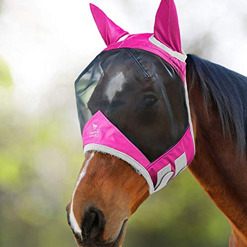 Harrison Howard CareMaster Pro Luminous Pferde Fliegenmaske UV-Schutz mit Ohrenschutz Rosa Warmblut (L)